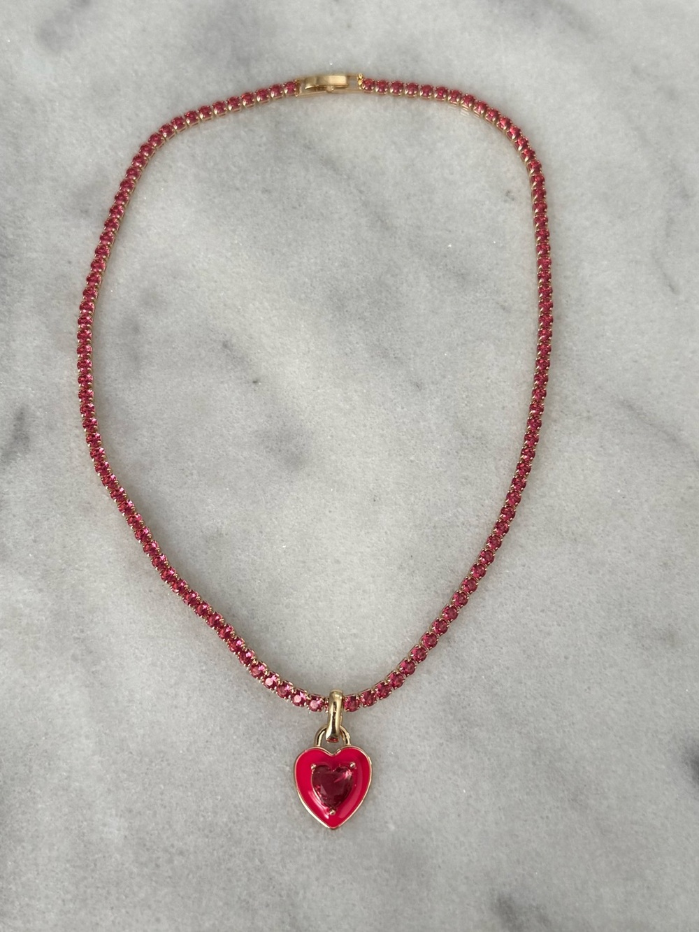 Gold Red Crystal Pave Tennis Chain Heart Pendant Necklace 

Brand New